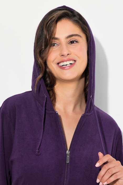 Bademantel, 2-Wege-Zipper, Kapuze, Frottee