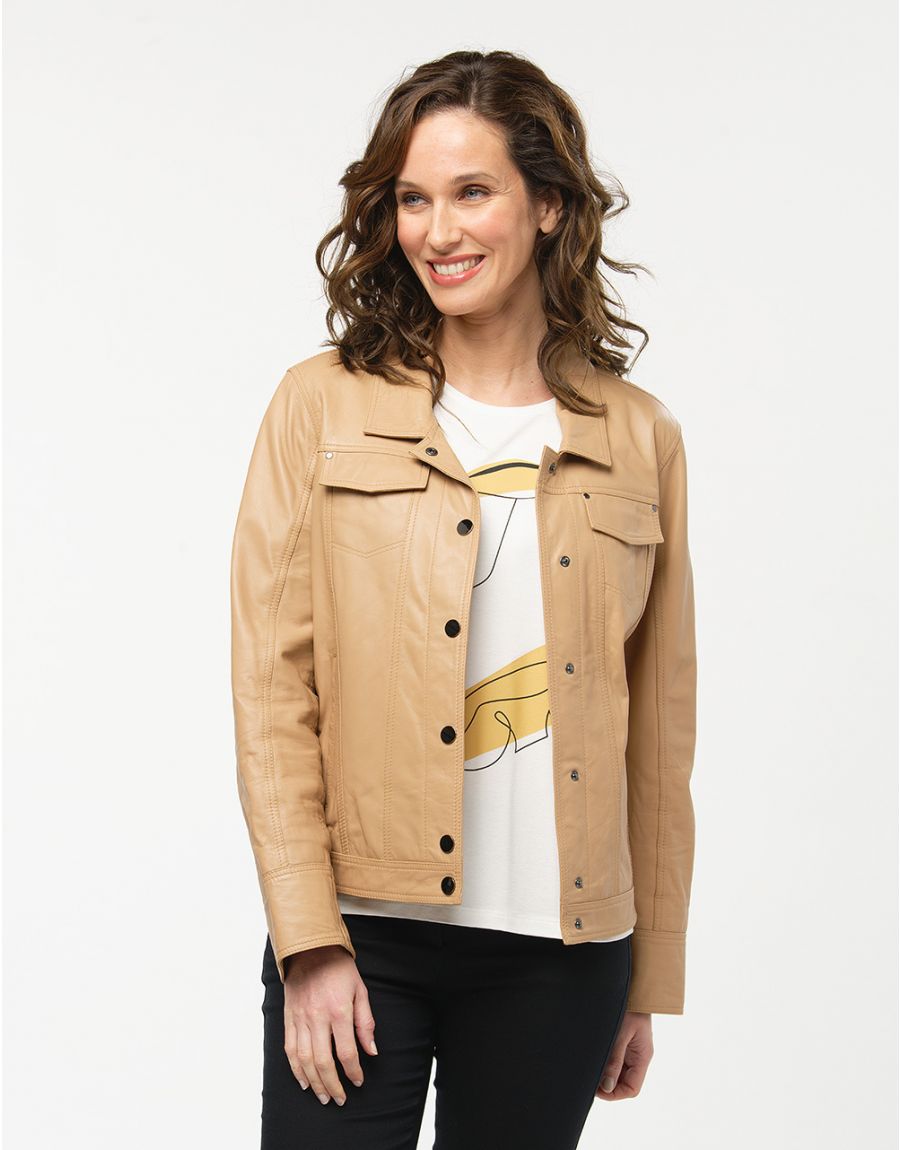 Veste 100% cuir beige