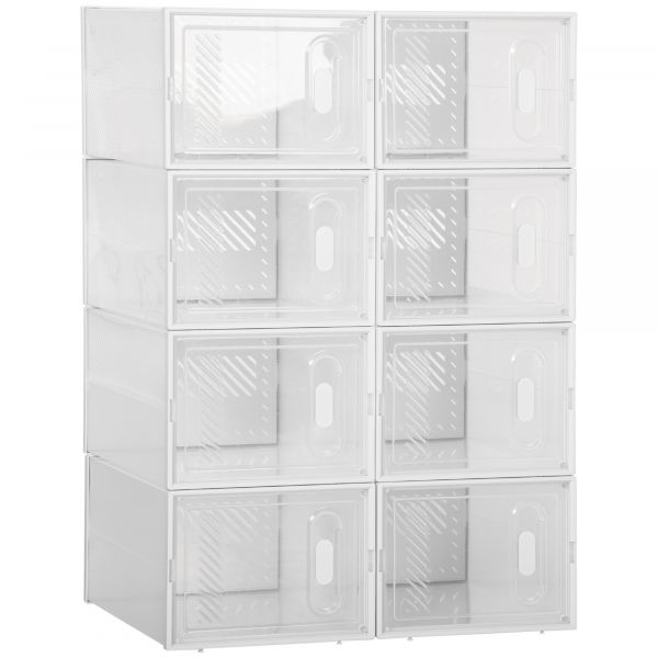 HomCom Armário Modular de Plástico Sapateira Modular com 8 Cubos Portas Magnéticas Organizador de Sapatos 25x35x19cm Transparente