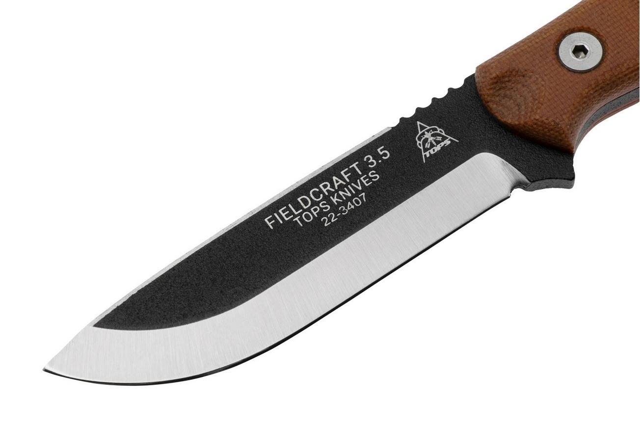 TOPS Fieldcraft 3.5 Mini BROS 90 Degree Spine, Firesteel, Brown Micarta MBROS-01-SF bushcraftmes