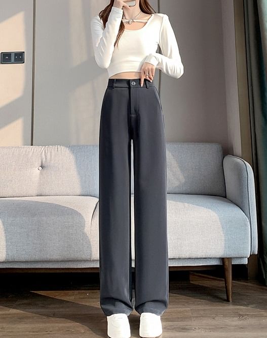 evanesce - Effen hoge taille wijde broek