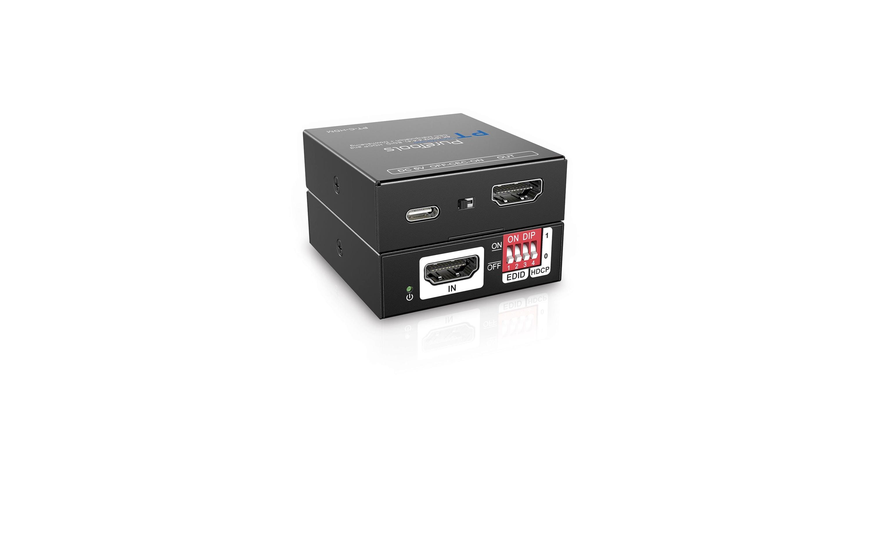 In-Line HDMI Manager PT-C-HDMPureTools – In-Line HDMI Manager - 18Gbps (4K 60 Hz 4:4:4) und HDCP 2.2 Unterstützung. EDID-Emulation, HDCP-Behandlung, CEC-Schalter, automatisches Downscaling