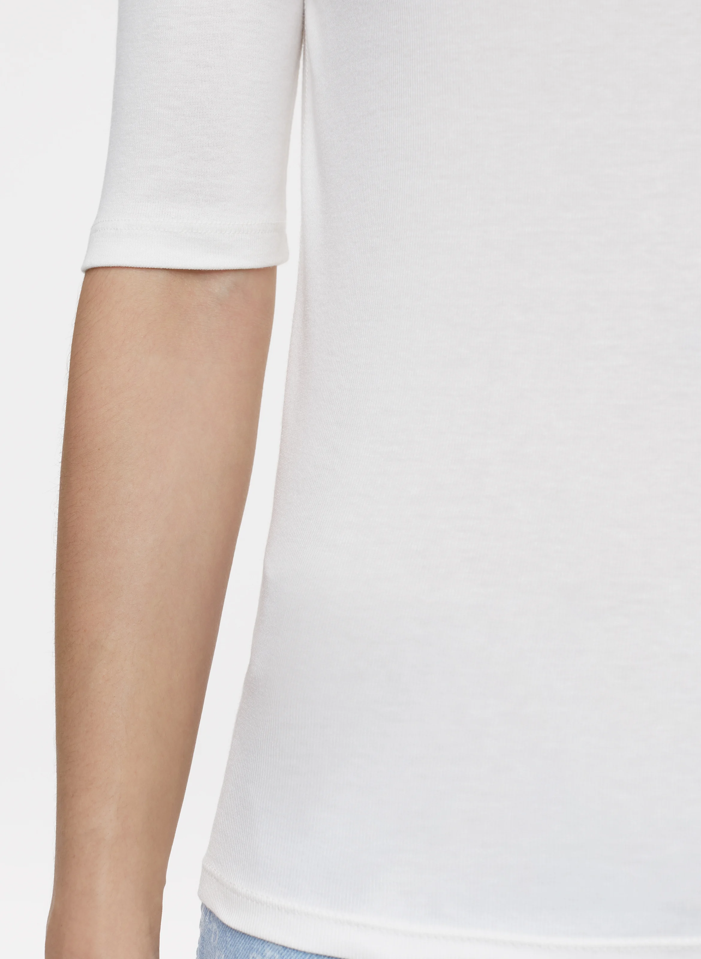 Tee-shirt col rond en coton mélangé | Beige