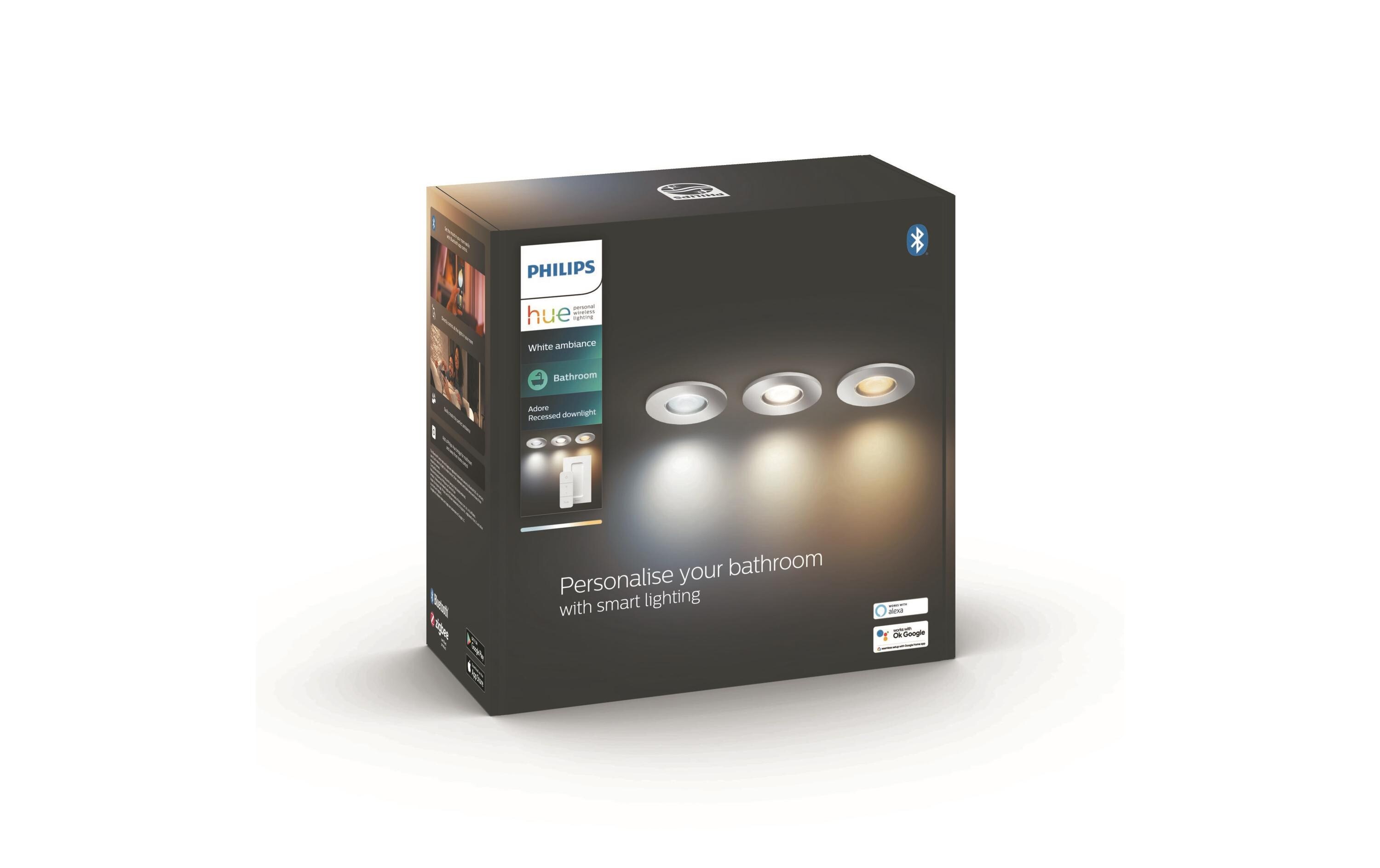 White Amb. Adore Deckenspots inkl. Dimmschalter Rund Silber<br>Licht für Badezimmer