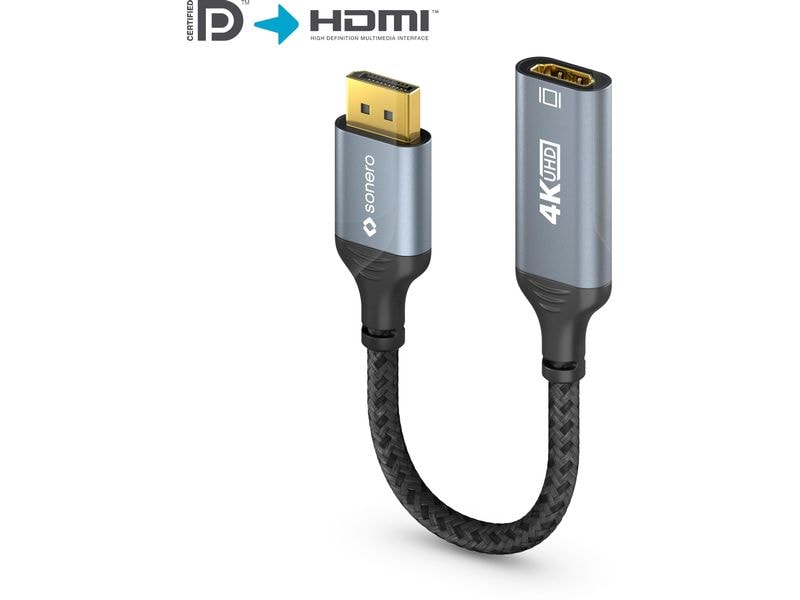 sonero Adapterkabel DisplayPort - HDMI DisplayPort auf HDMI Adapter - 4K60 - grau/schwarz - 0.10m