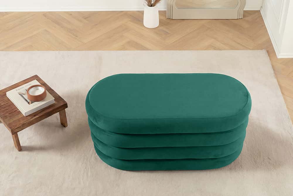 Extravagante Polsterbank VOGUE 85cm grün Samt Sitzbank mit Stauraum