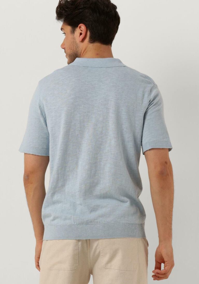 SELECTED HOMME lichtblauwe selected homme polo slhberg linen ss knit open polo