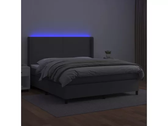 Sommier tapissier et matelas et LED Gris 180x200 cm Similicuir