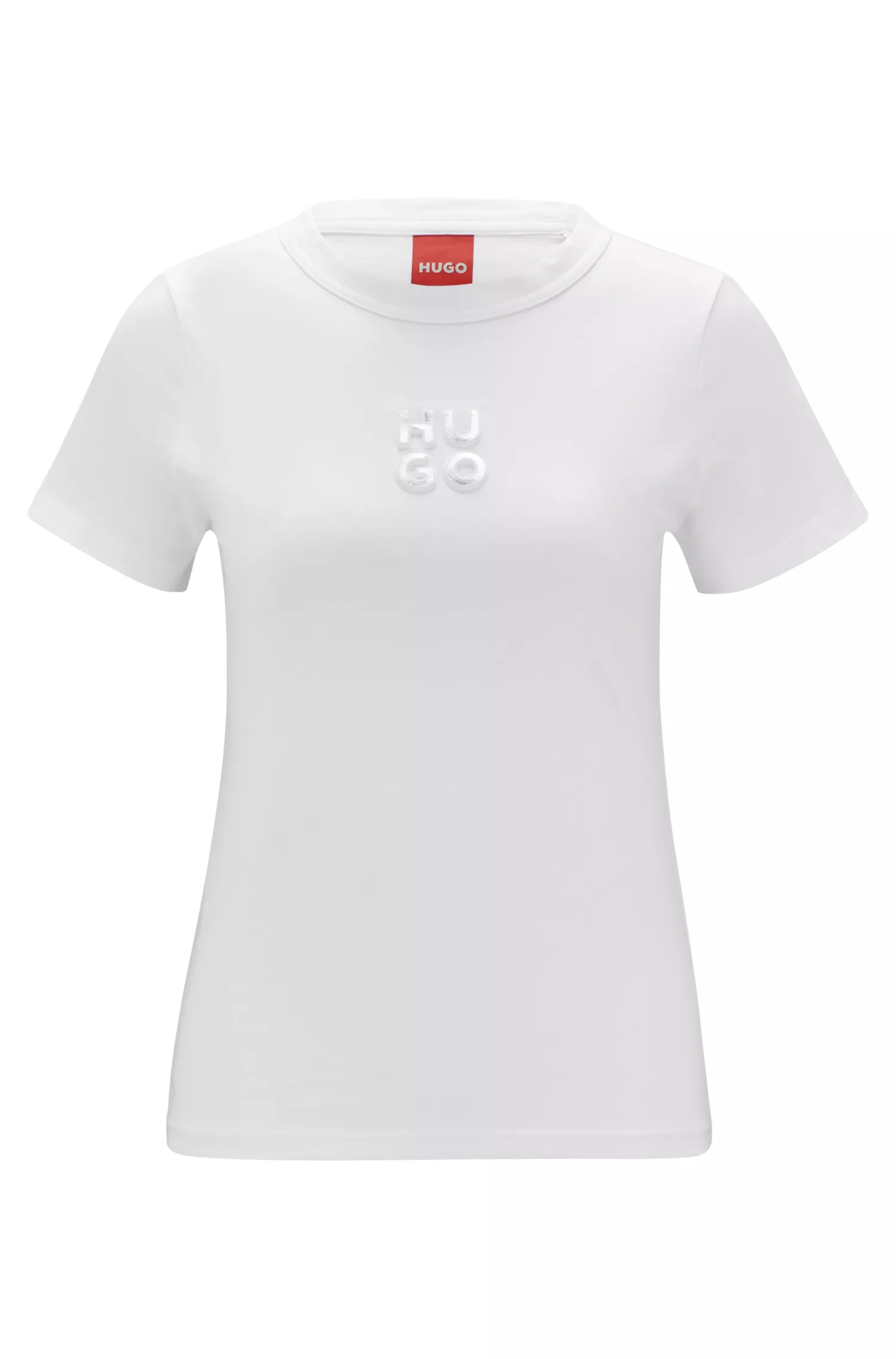 Camiseta HUGO de algodão vermelho com logotipo em relevo sobreposto