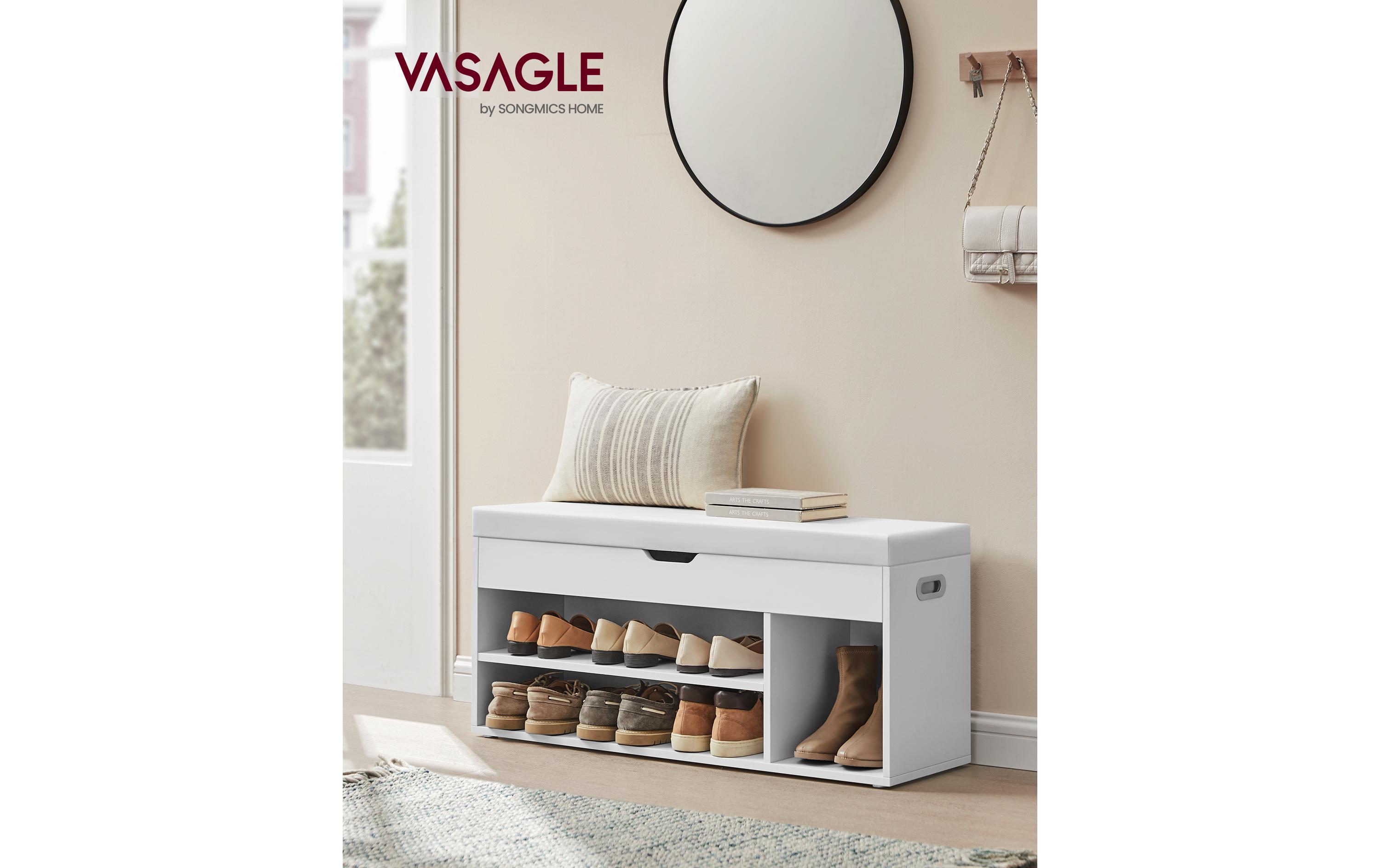 Sitzbank mit Polster 100 x 44 cm, Weiss<br>Schuhbank