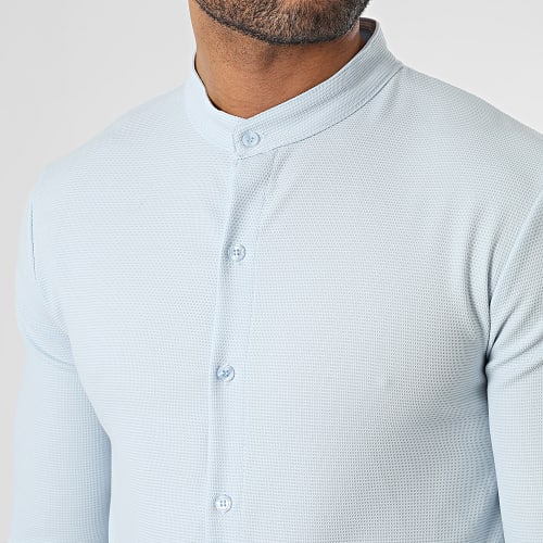 Chemise Manches Longues Col Mao Bleu Ciel
