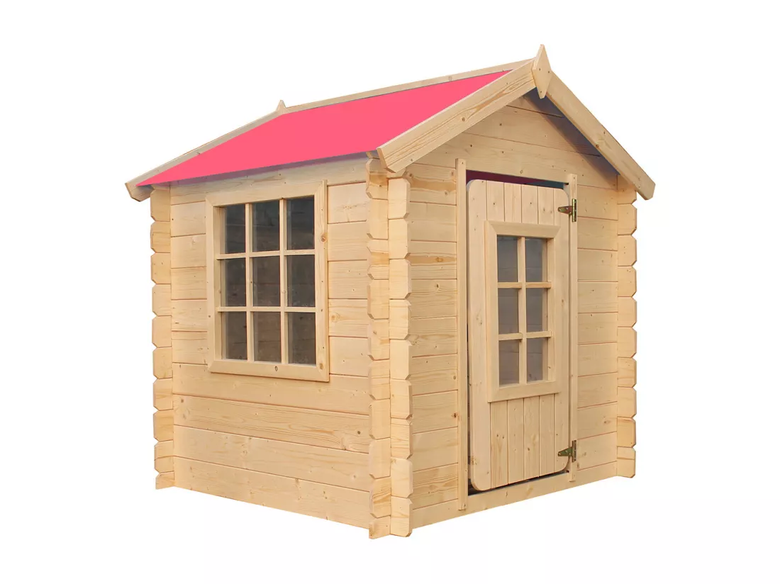 Timbela M570R-1 Maison en bois pour enfants -Toit rouge- 111x114xH121cm/0.9 m2