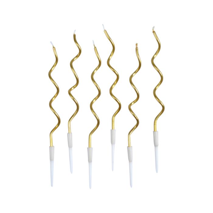 SET 12 BOUGIES SPIRALES OR H.12.5CM CONFETTIS OR