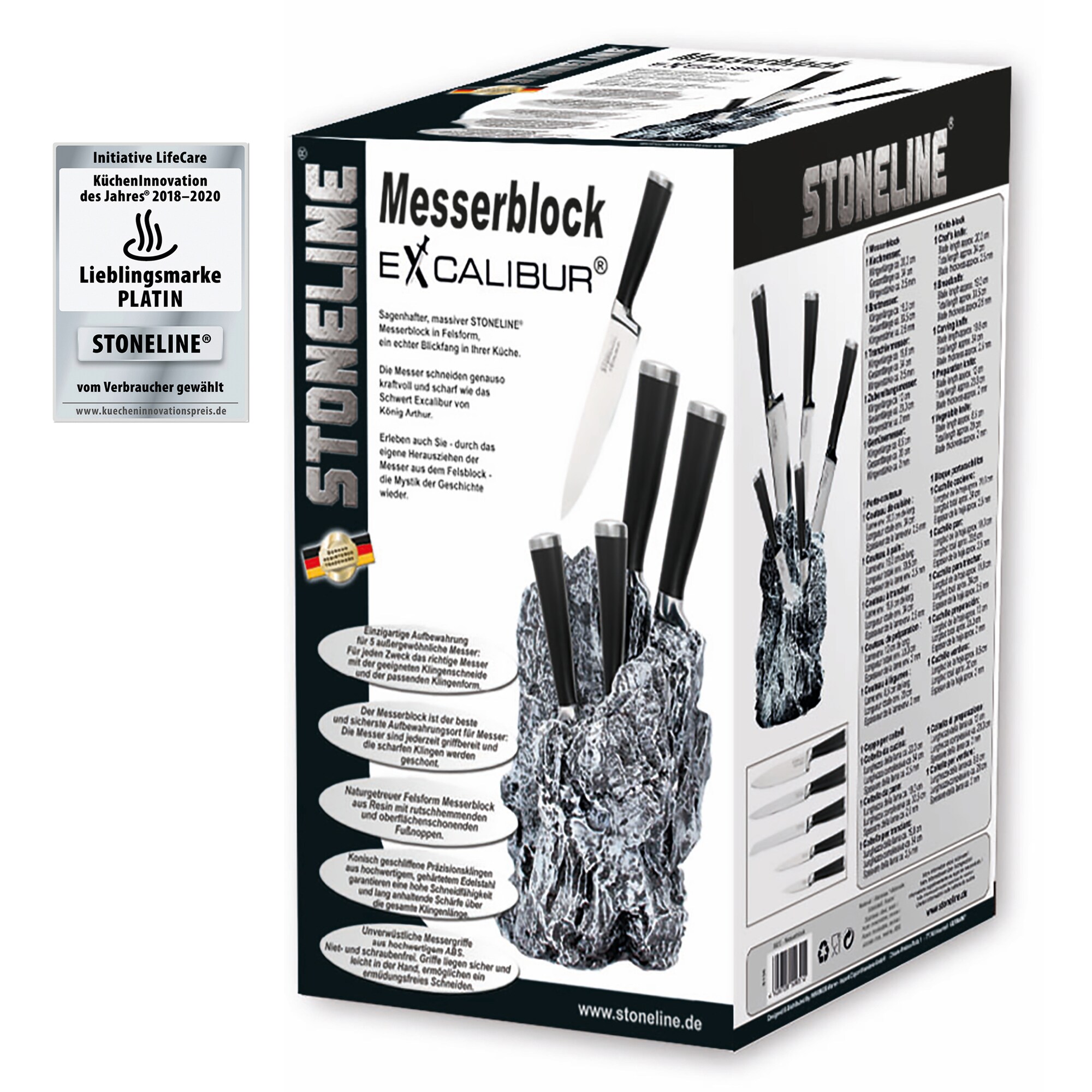 STONELINE® EXCALIBUR® Edelstahl-Messer-Set, 7-tlg., mit Messerblock