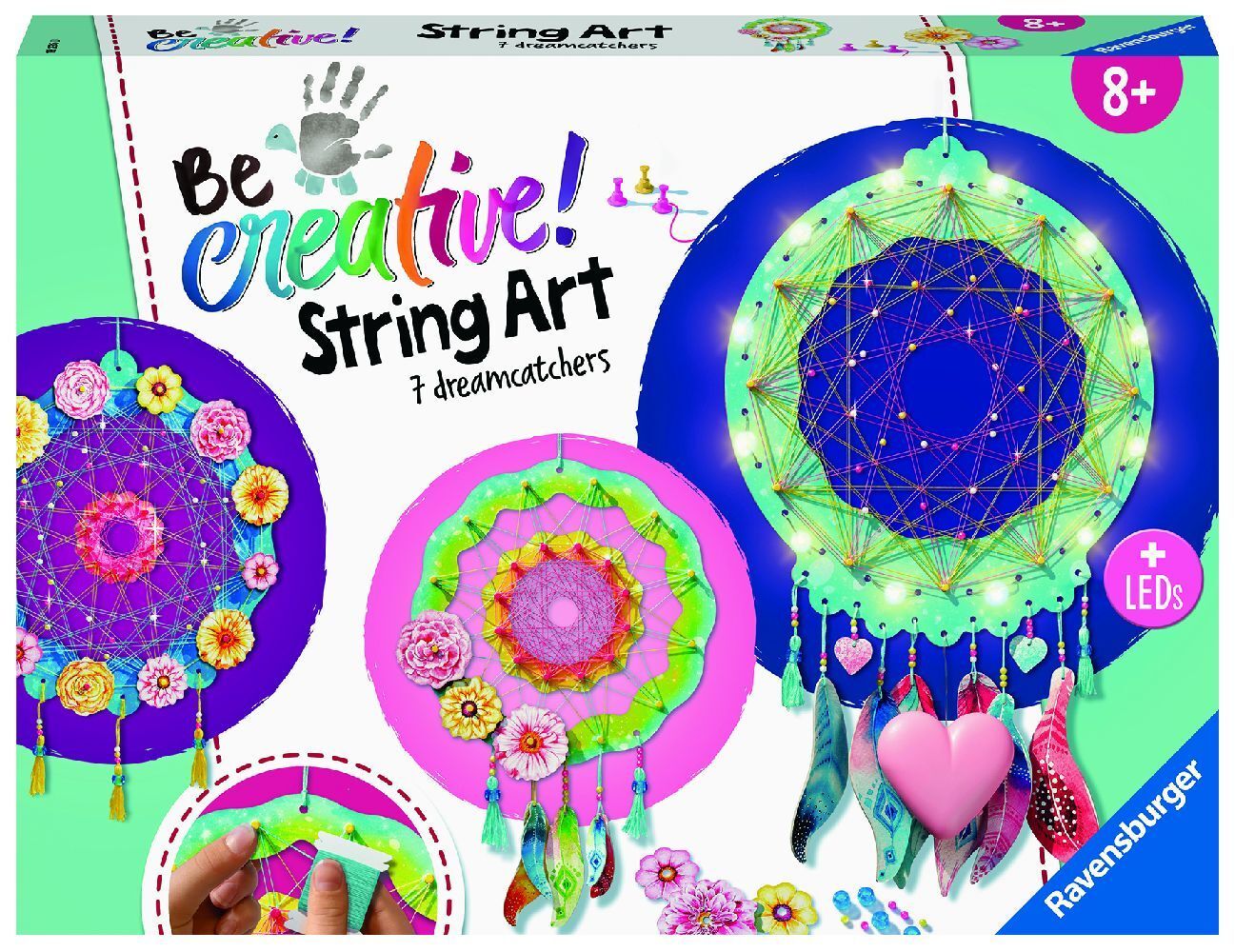 Ravensburger 18235 String Art Maxi:Dreamcatcher, String Art Bastelset für Kinder ab 8 Jahren, Kreative Traumfänger mit LEDs