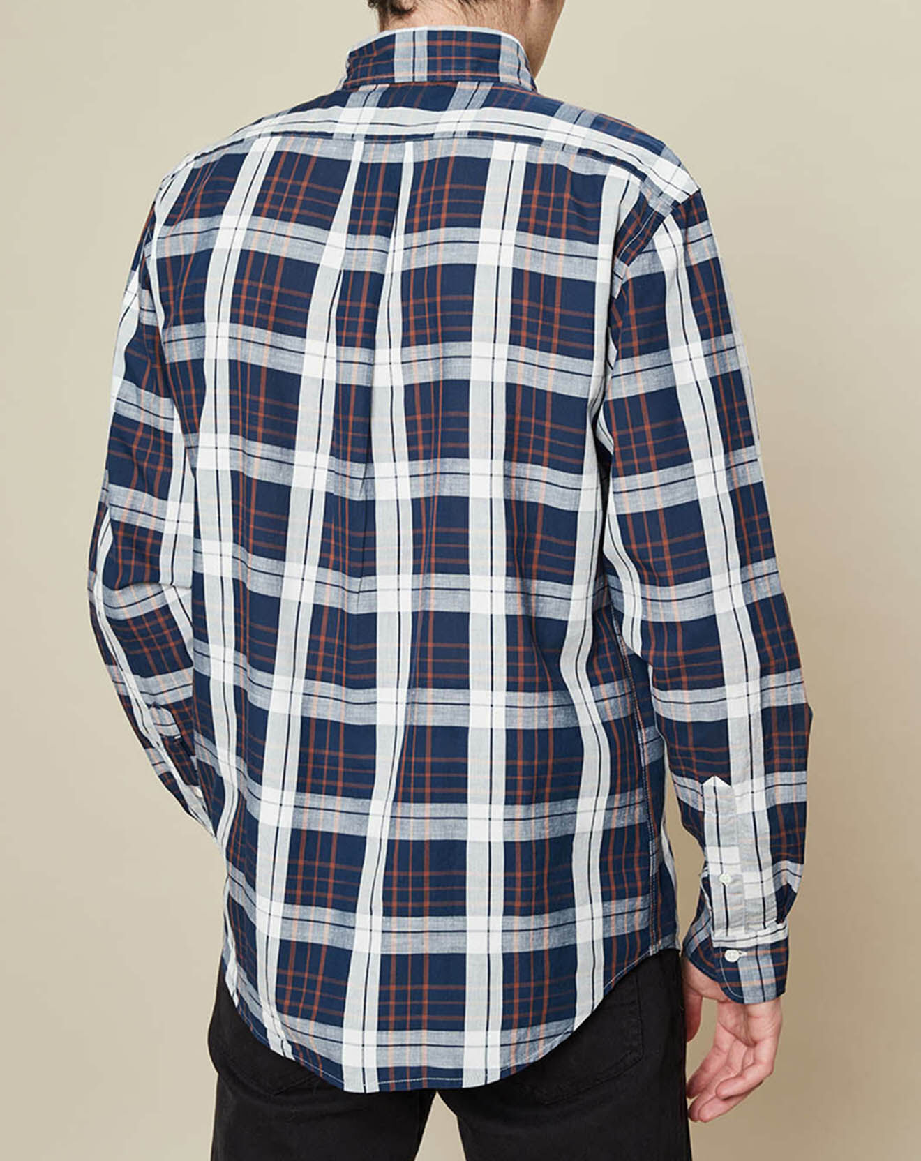 Hartford Chemise en Coton & Lin Regular Pal à carreaux blanc/bleu marine