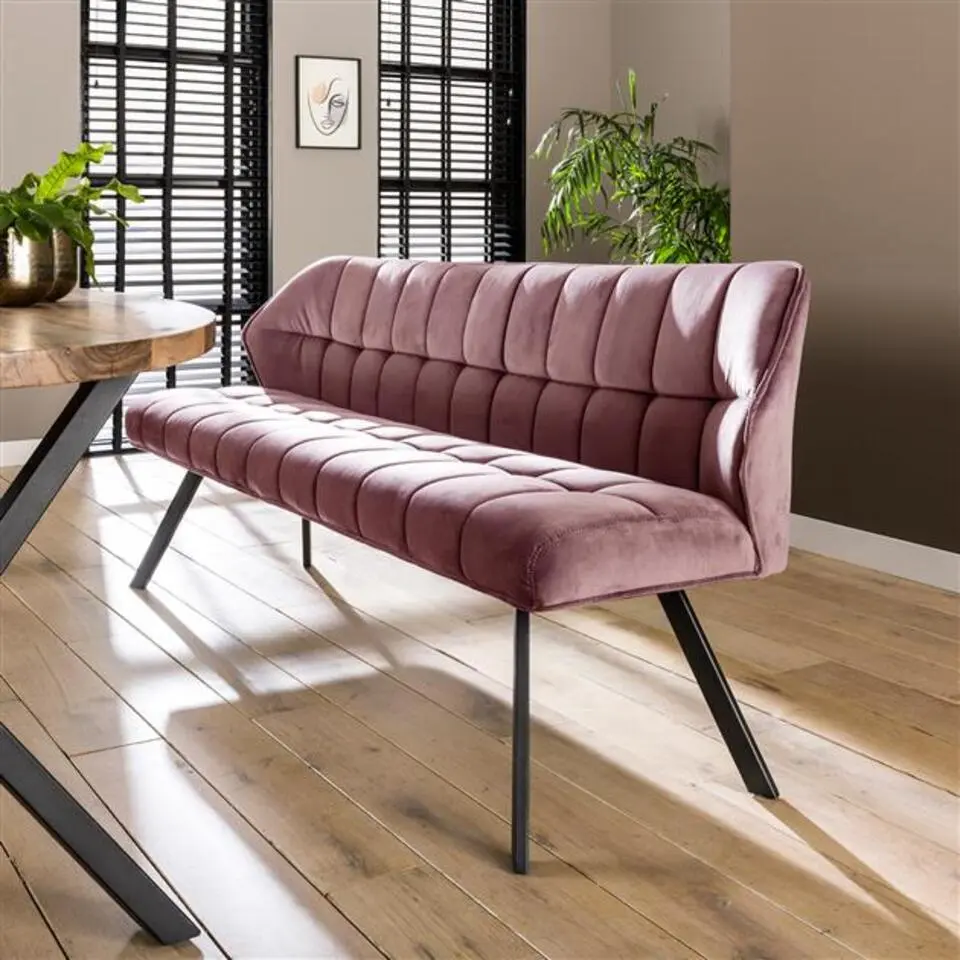 Kalfort Eetkamerbank Kelly velvet roze 190x59x84cm