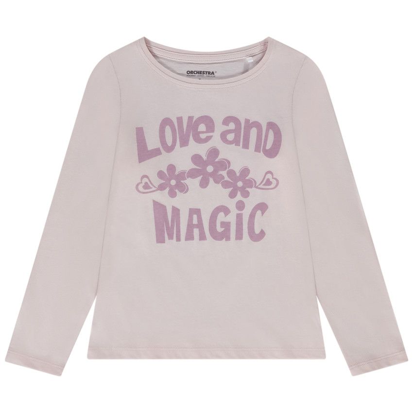 T-shirt manches longues en jersey print fantaisie pour fille - Rose