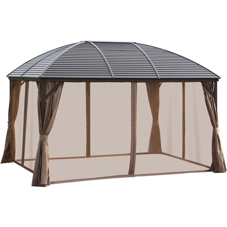 Outsunny Gartenpavillon mit 2 Laternenhaken bronze, braun