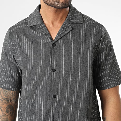 Ensemble Chemise Manches Courtes et Short Chino A Rayures Gris Anthracite