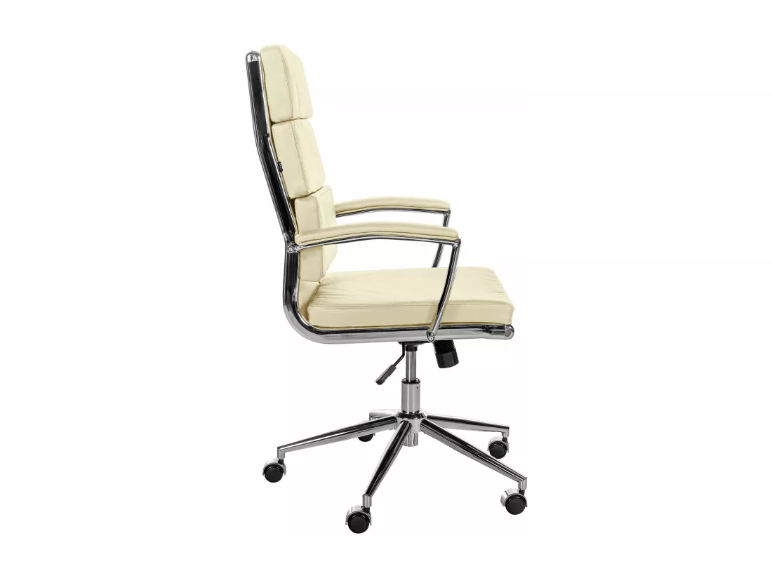 Chaise de bureau - Véritable cuir & Métal chromé - Crème - Cleveland