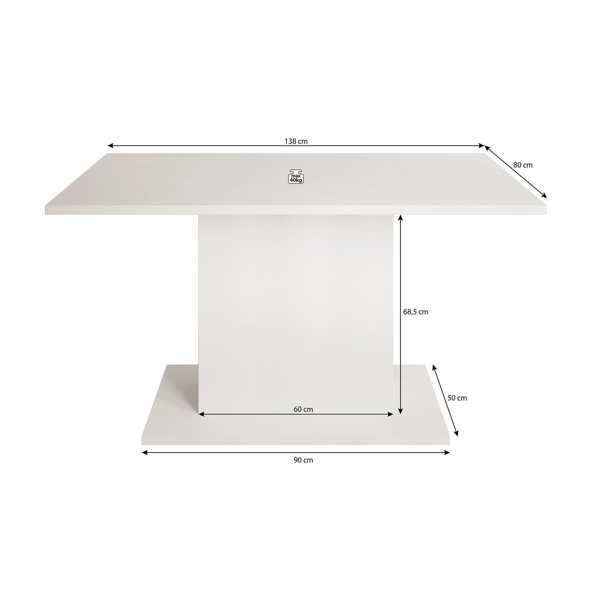 Tova - Eetkamertafel - Wit/grijs betonlook - 138x80x69 cm