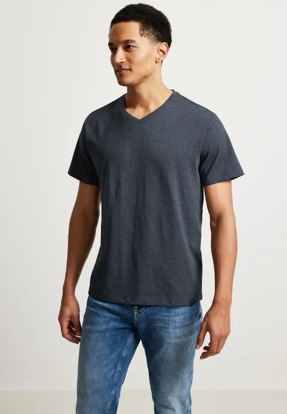 Basic V-Neck  T-Shirt - dark night blue melange