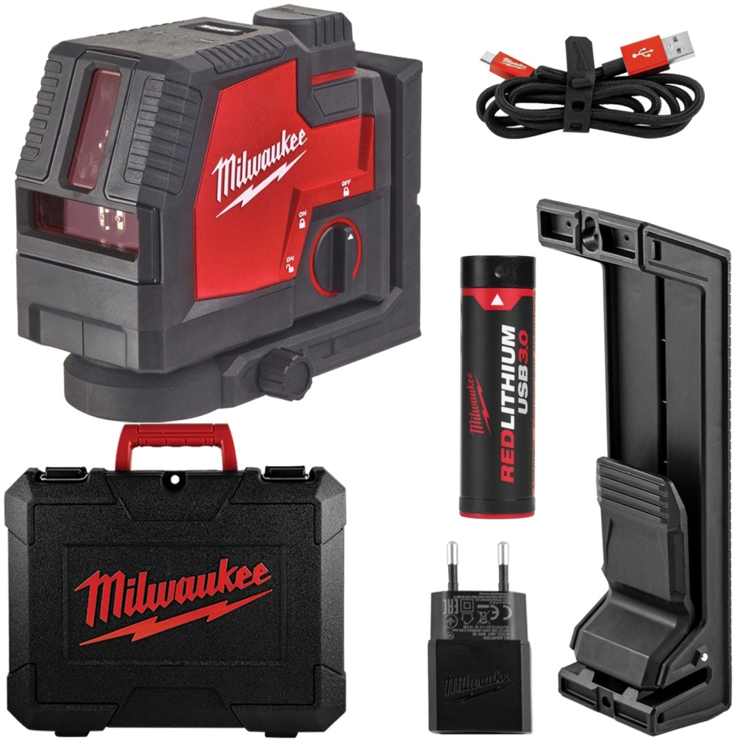 Milwaukee L4 CLL-301C 4V Li-ion accu Kruislijnlaser set (1x 3.0Ah accu) in koffer - 2 lijnen - 30m - Groen