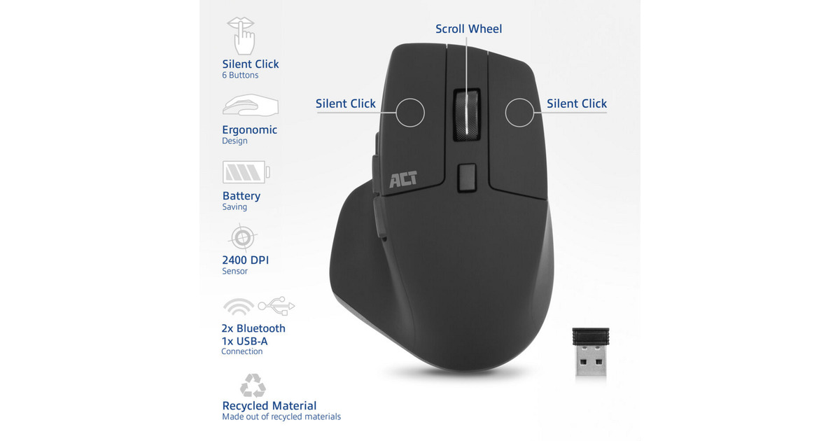 ACT ConnectivityDraadloze multi-connect muis  (Zwart, 2.4 GHz / Bluetooth)