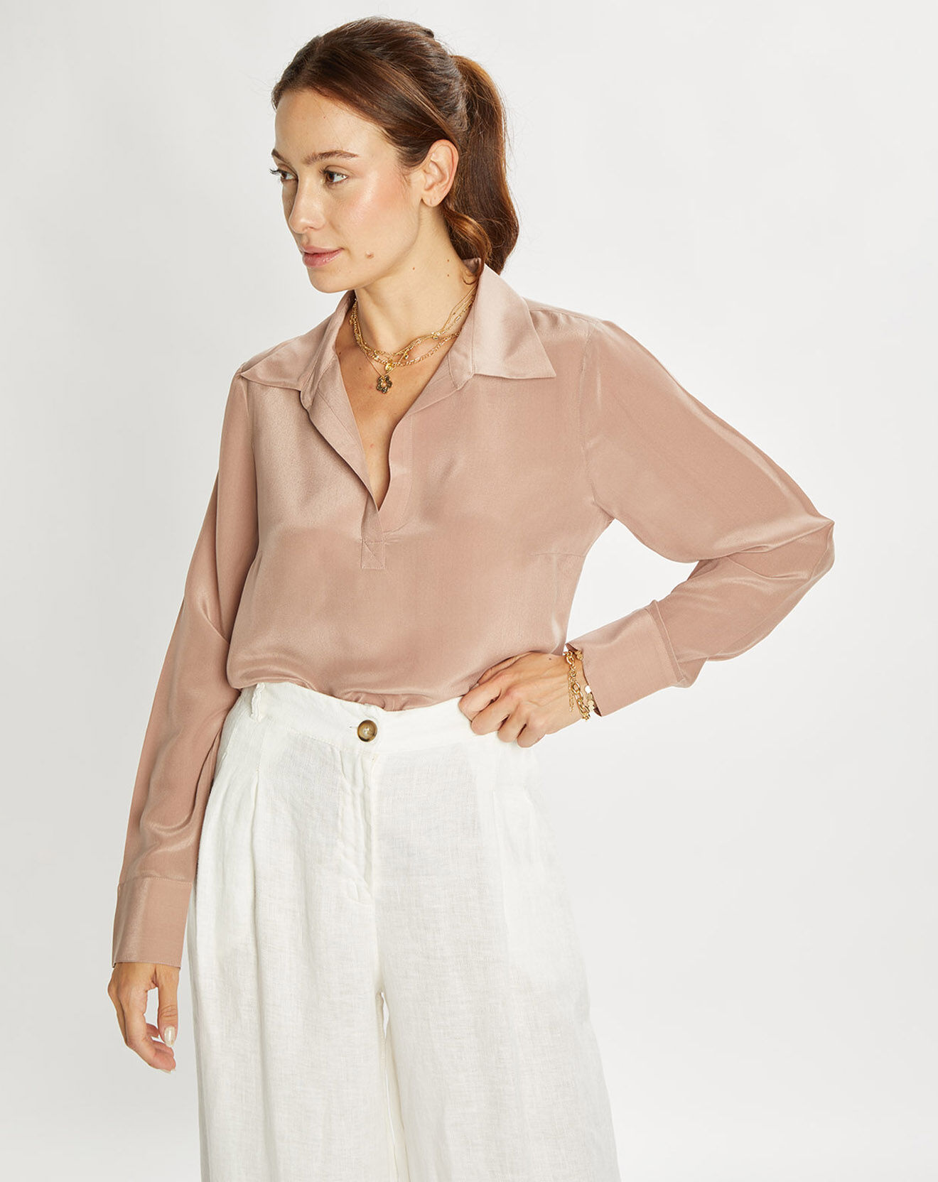 Lauren Vidal Blouse en Soie mélangée Cali vieux rose