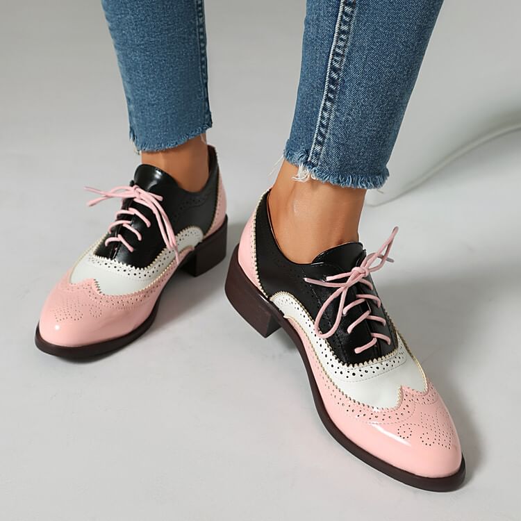Queen Zoo - Kleurblok Wingtip Brogue Oxfords