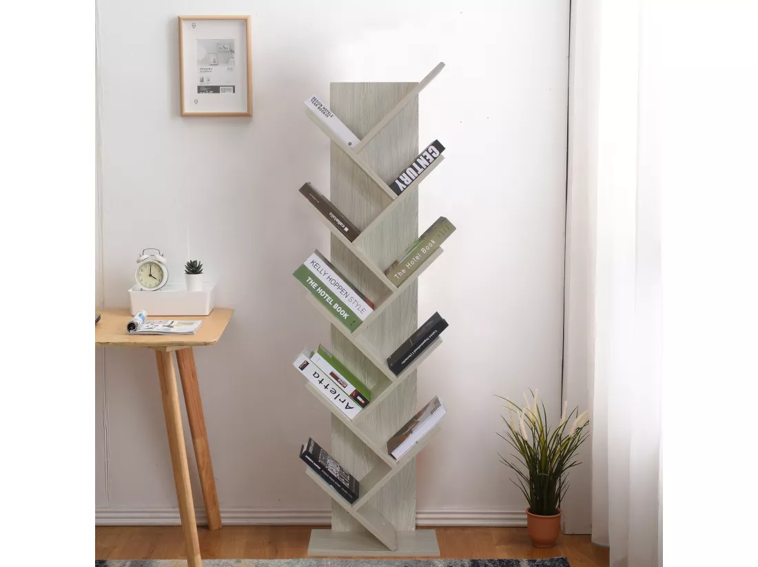 Bibliothèque Meuble De Rangement Mdf Sapin Blanchi 160x44,5x22