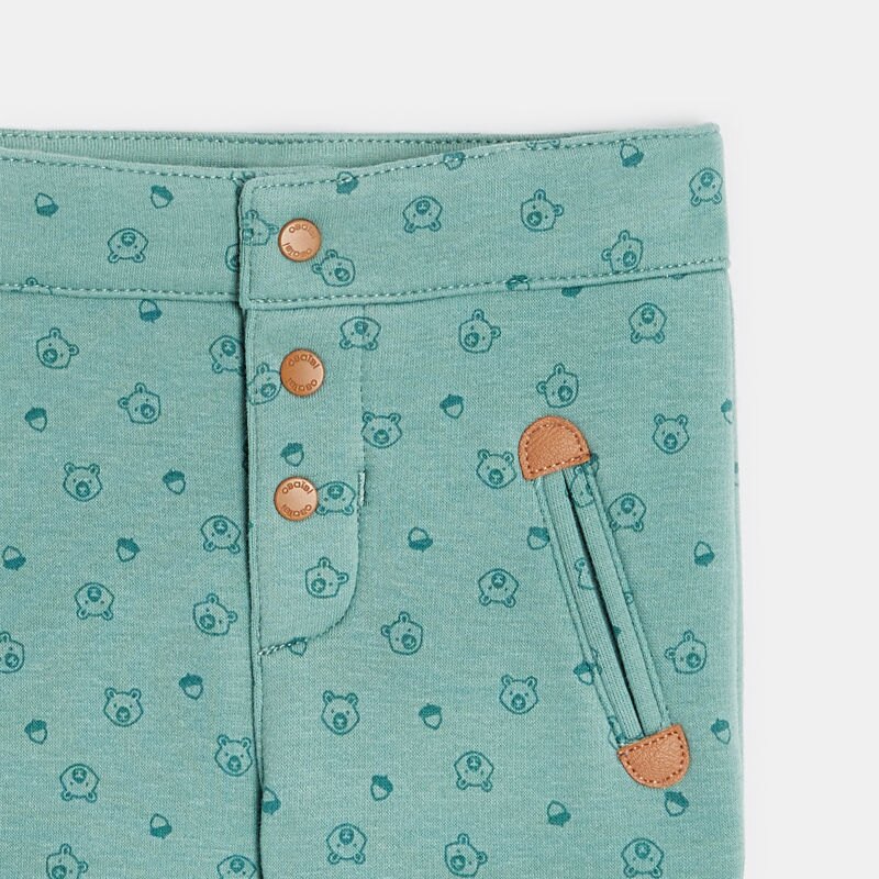 Pantalon coton doublé velours imprimé ourson vert bébé garçon Vert
