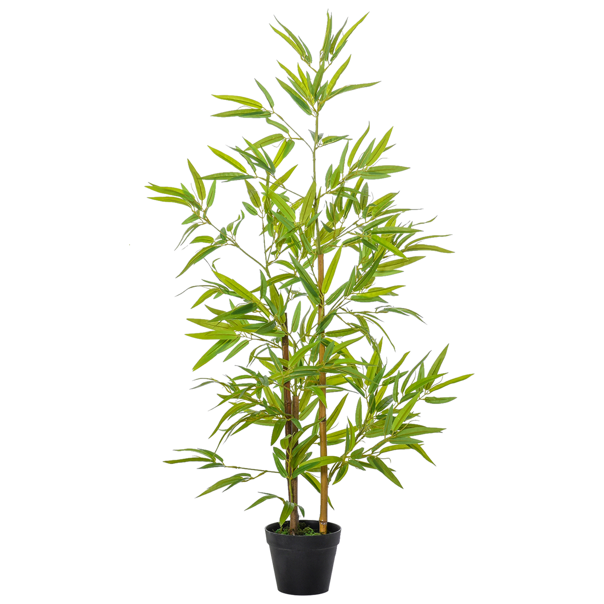Planta artificial de bambu Outsunny, 120 cm, em vaso decorativo para uso interno e externo, sala de estar, escritório, Ø15,5 x 120 cm, verde.