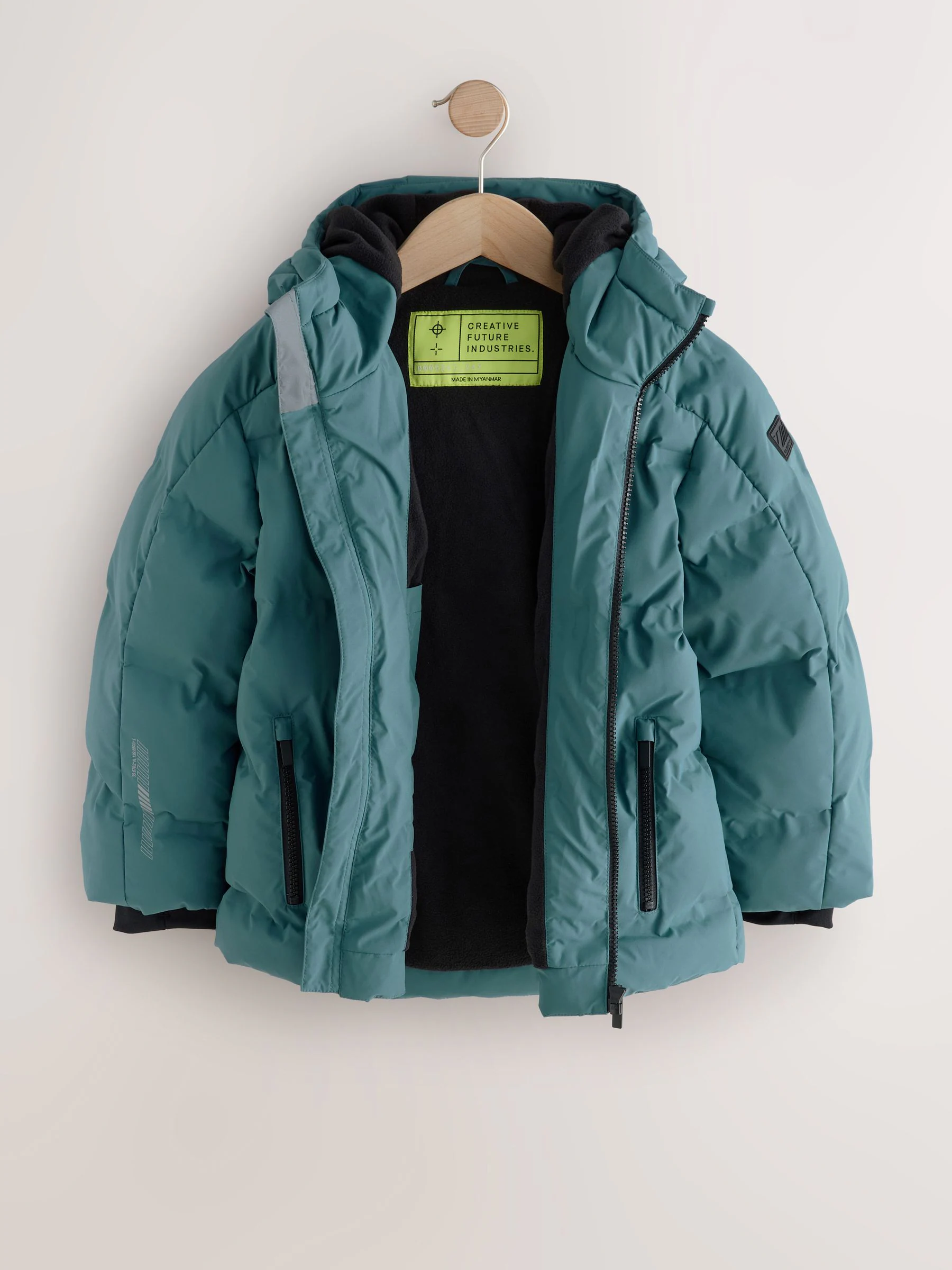 Blauwgroen - Regenbestendige gewatteerde jas met microfleece voering (3-17jr)