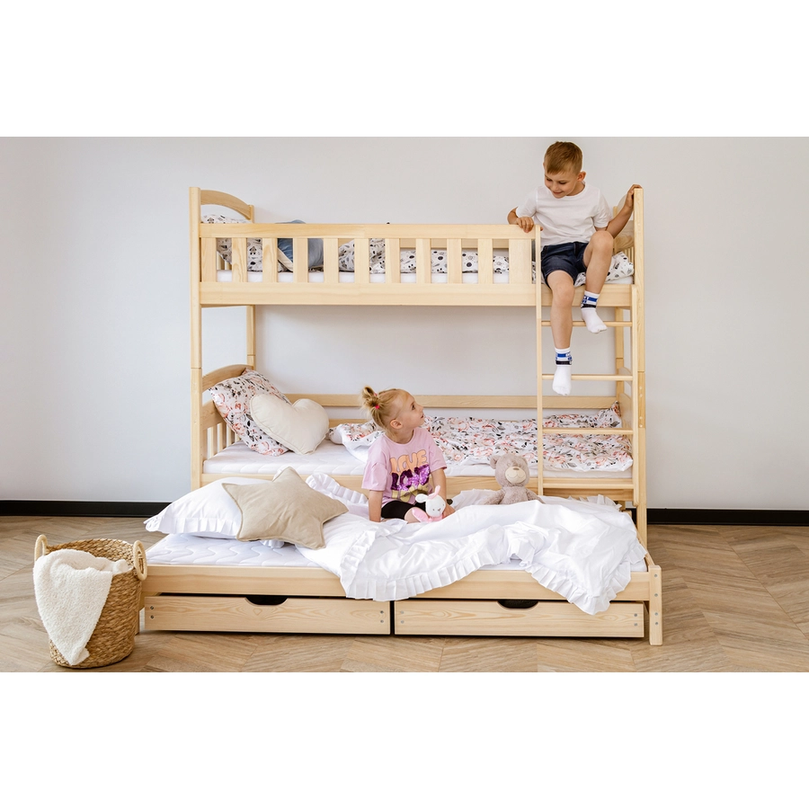 Kids Collective Hochbett 90x200 mit Ausziehbett Etagenbett mit Ausziehfunktion, 2 Schubladen natur mit Schublade