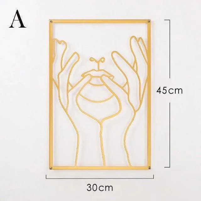 Modern Abstract Female Gold Line Silhouette Metal Art | Nordic Woman Iron Wall Hanging Decor Ornament
