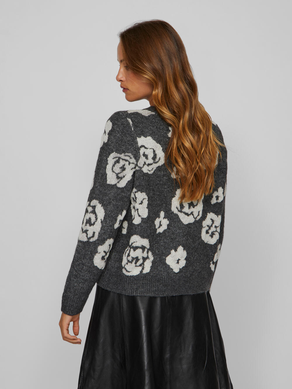 Vila  Visiya O-Neck L/S Jaquard striktrøje - Medium Grey Melange