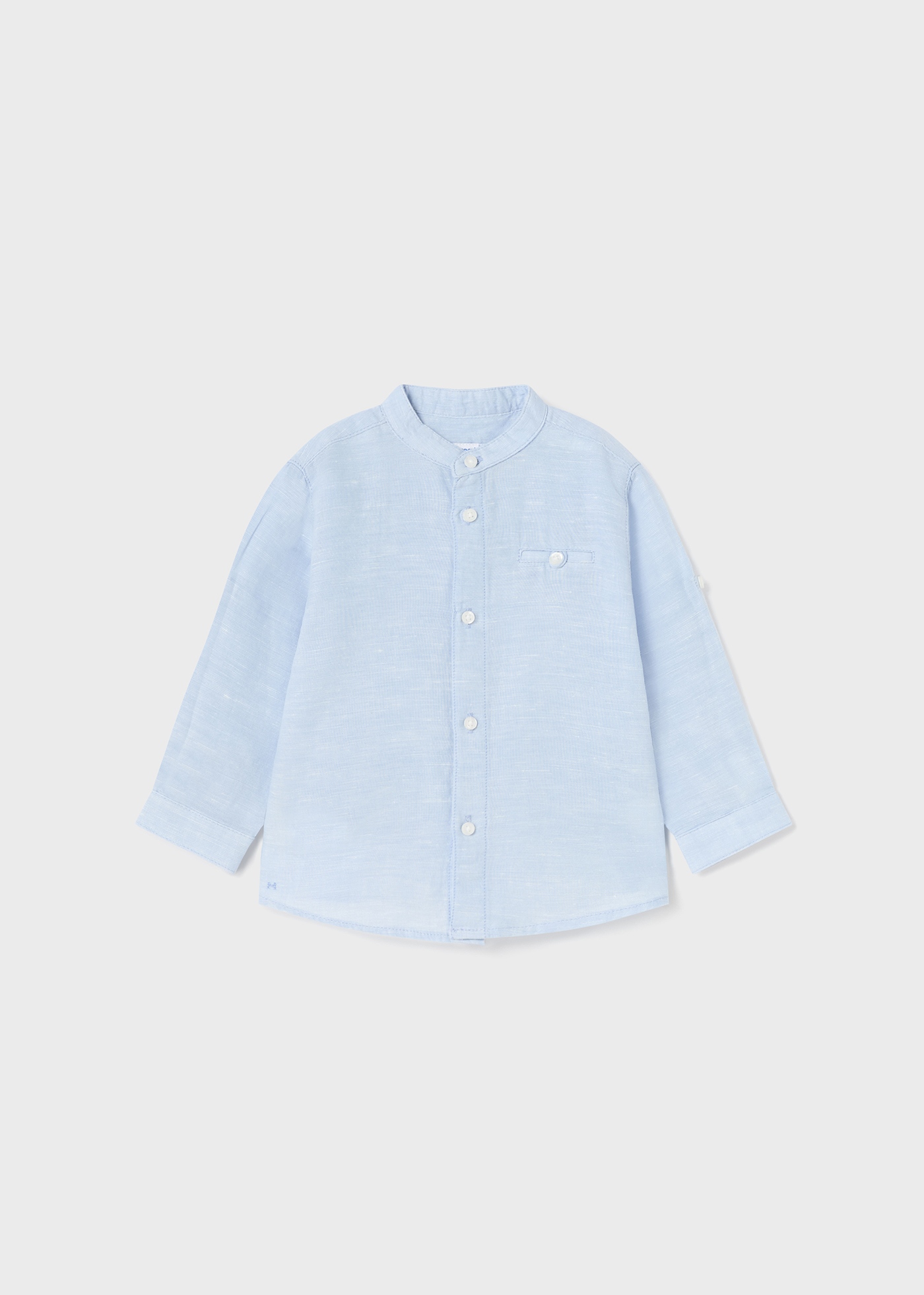 Camisa de linho para bebê de manga comprida com gola mandarim