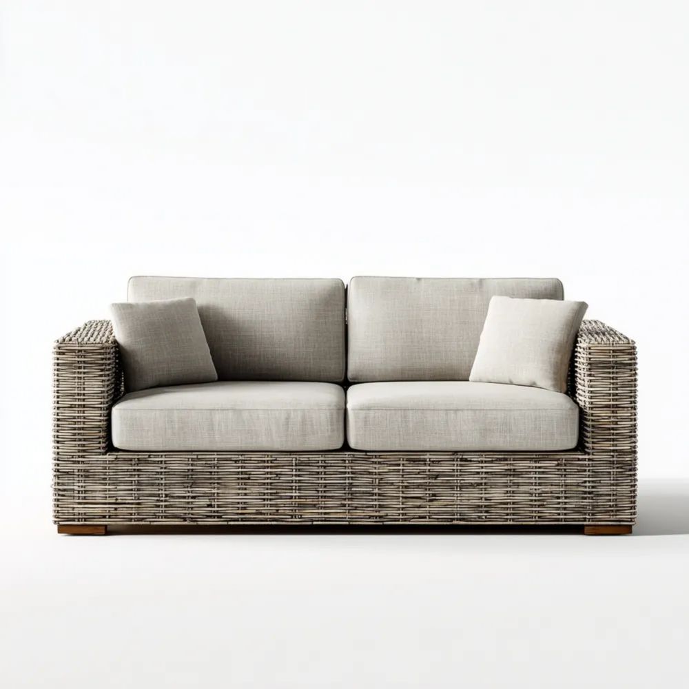 2-Sitzer-Gartensofa Rattan 150x85x70 cm – Hellgrau – Modernes Design
