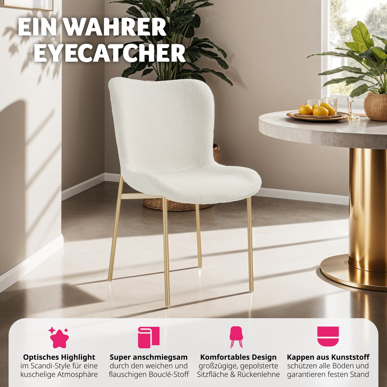tectake® Polsterstuhl, ergonomische Form mit hoher Rückenlehne, bodenschonende Kunststoffkappen, 54 x 62 x 90 cm