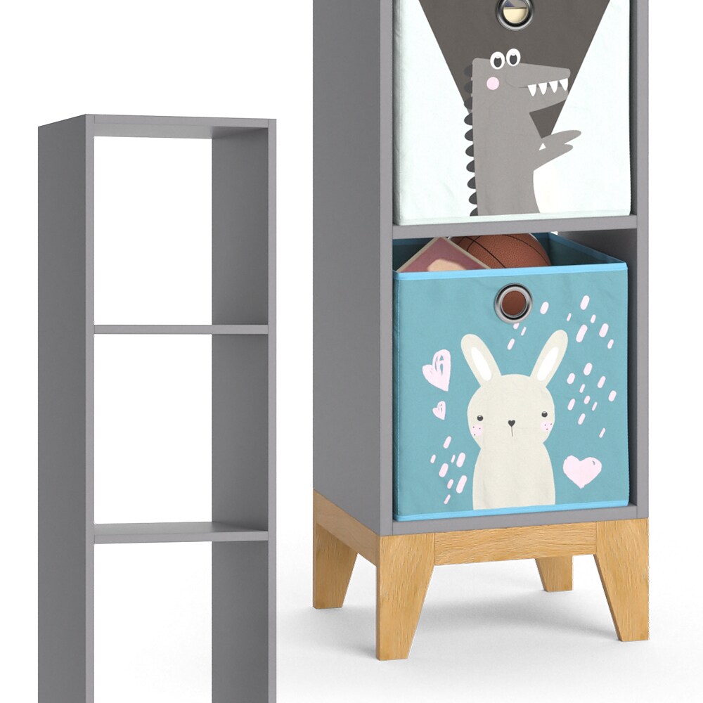VitaliSpa Kinderregal Hochregal Würfelregal Malia Grau Eiche modern 35x160 cm Kinderzimmer Regal Kindermöbel Ablage Fach Spielzeugaufbewahrung Spielzeugablage Kinderkleidung