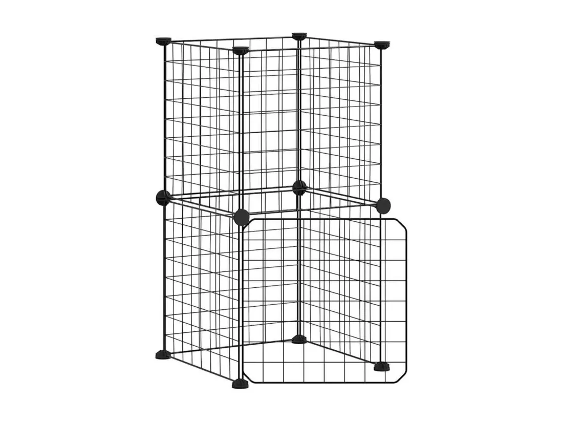 Cage animaux de compagnie à 8 panneaux et porte Noir 35x35 cm