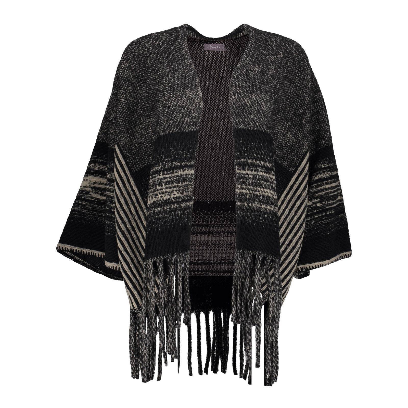 Geisha poncho met mixprint antraciet
