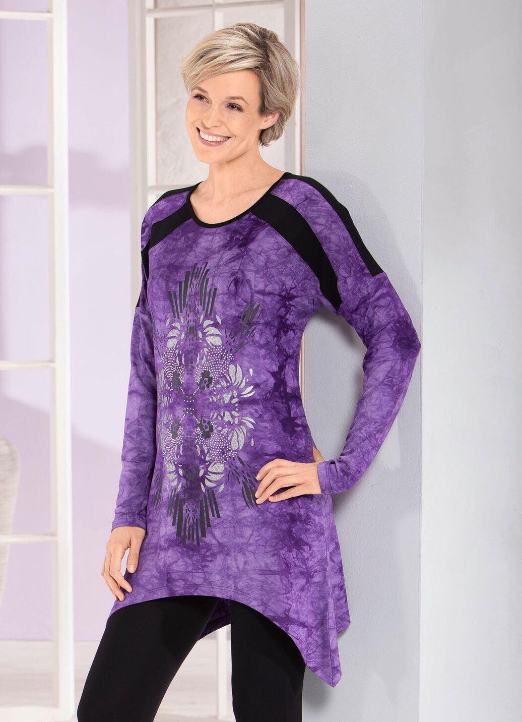 Longshirt in aktueller Batik-Optik in 2 Farben