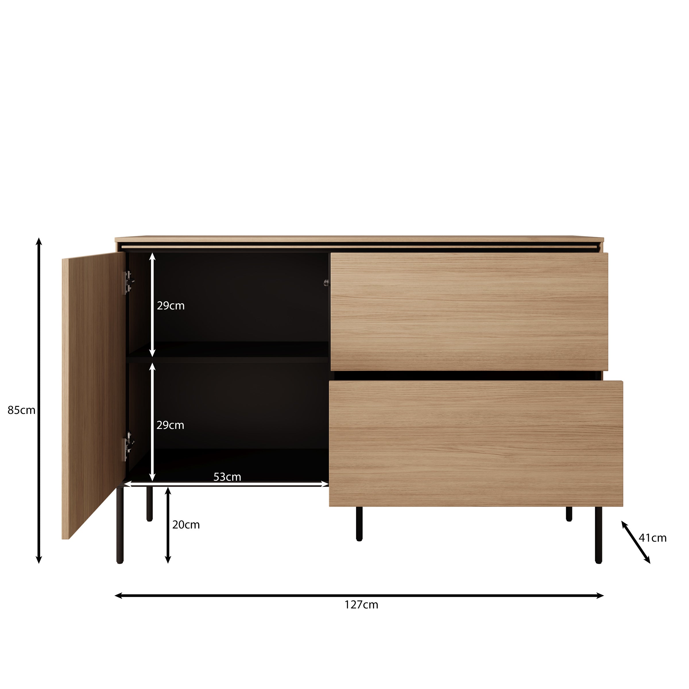Meubella - Vicious - Dressoir - Eiken - 127x41x85 cm
