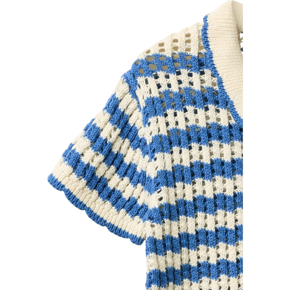 Køb COPENHAGEN COLORS Ocean Blue/Cream Comb Crochet Ss Cardigan