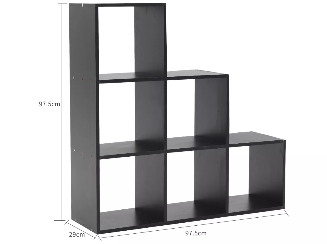 Bibliothèque Etagère Moderne Noir 6 Cubes Mdf Salon 97,5x97,5x29