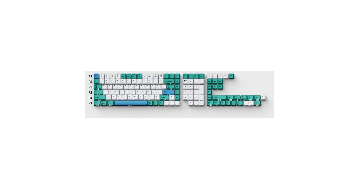 KeychronOEM Dye-Sub PBT Full Keycap-Set - Iceberg keycaps  (Wit/turquoise, 137 Stuks, US-Layout (ANSI))