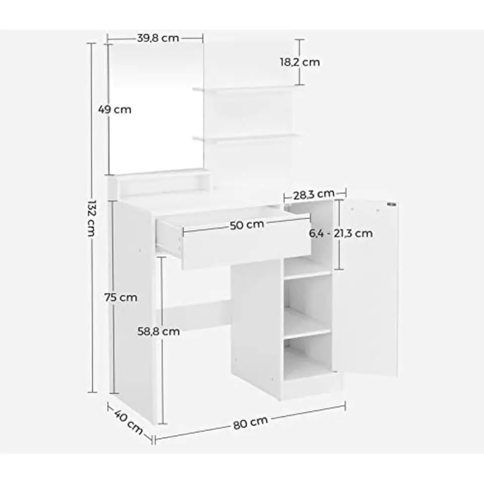 Parya Home kaptafel met spiegel - 1 lade - 2 legplanken - wit